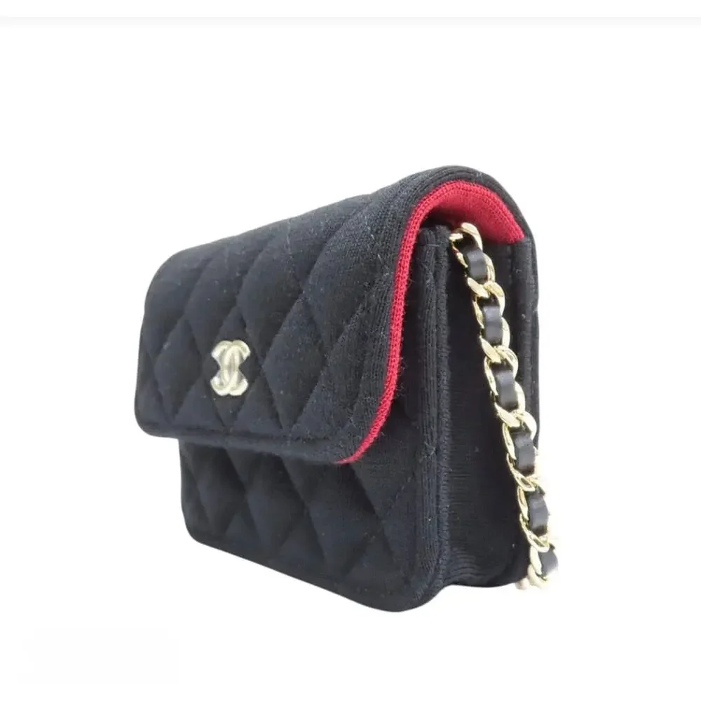 6642 - Chanel Matelasse Coco Mark Mini Bag Quilted Fabric Black